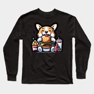 corgi eating fast food Long Sleeve T-Shirt